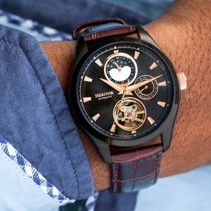 NWT Automatic Skeleton Dial Leather Band Watch